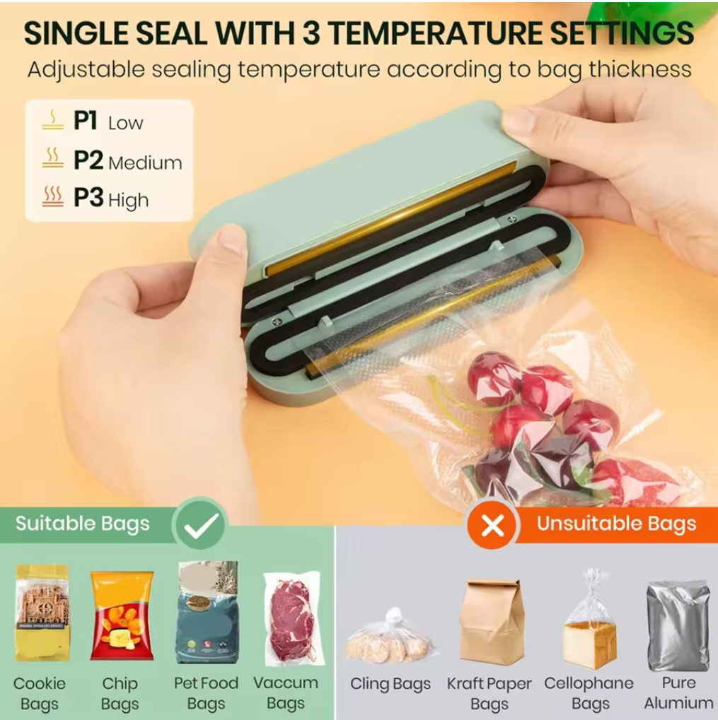 🛠️🍱 3-in-1 Vacuum Sealer – Seal, Inflate & Suction in One! ✨