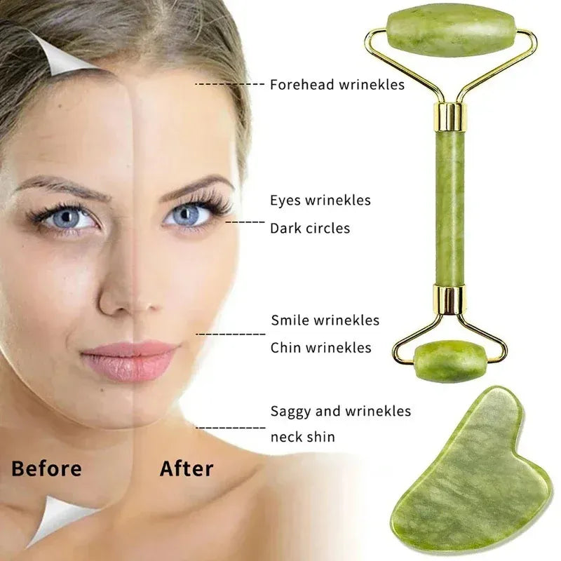 3 Piece Jade Rollers Set with Gua Sha