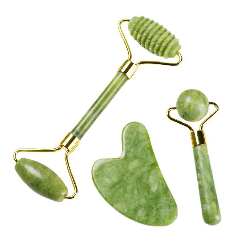 3 Piece Jade Rollers Set with Gua Sha